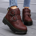 High Quality Genuine leather Shoes Size 35-40 Buckles High-top Height Increasing Ladies Dress Shoes Winter Women's Chunky Shoes